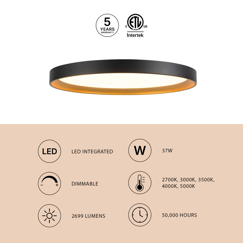 Nix 15-in Black dimmable LED Flush Mount, White/Gold