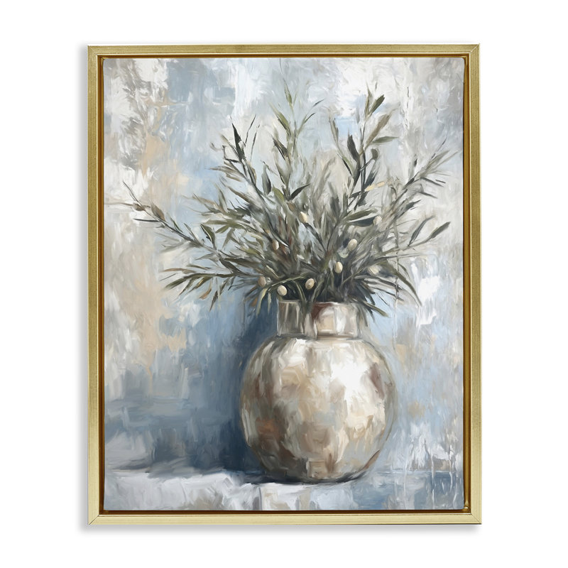 Art mural sur toile en pot encadré doré par Ramona Murdock, Or, H 21 po x l 17 po