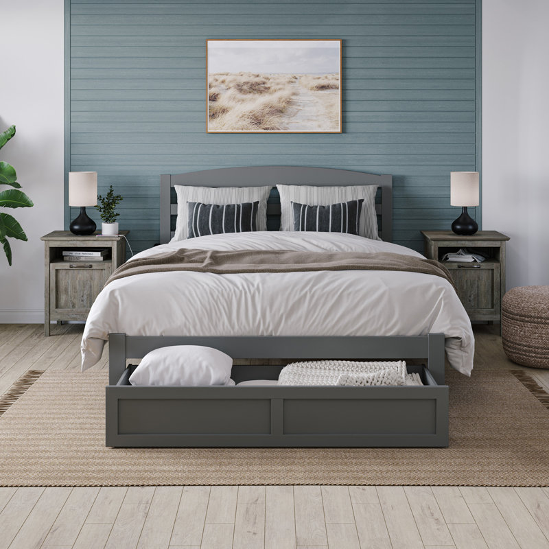 Elliana Solid Wood Slat Storage Bed, Full/Double, Gray