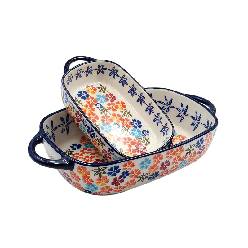 Ensemble de 2 plats à cuisson en poterie florale florale (brise d'agrumes)
