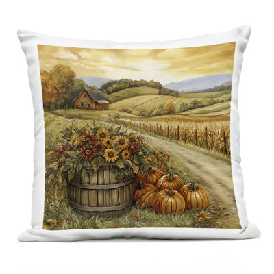 Pumpkin Farm Pathway Outdoor Printed Pillow, design by Creative Studio