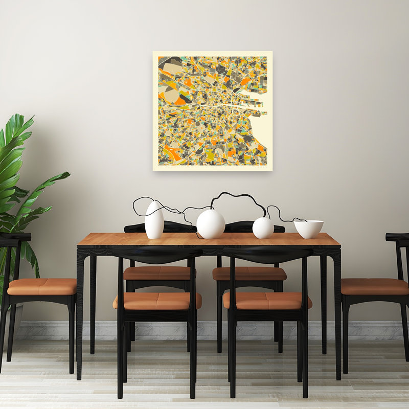«Colorful Dublin City Map Abstract Colorful Contemporary City», reproduction d'art, 32" H x 32" W