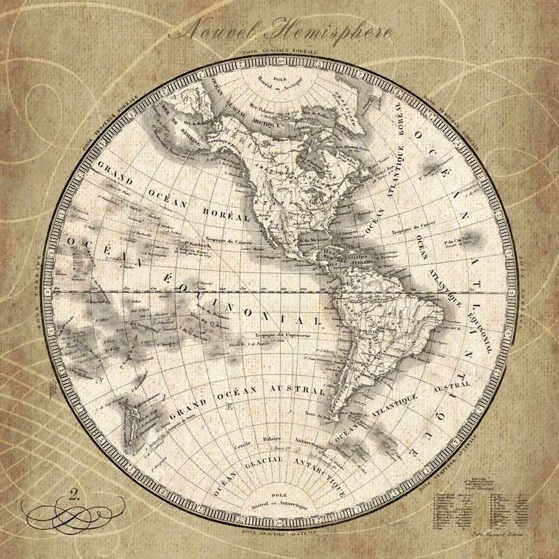 French World Map III V2 by Sue Schlabach - Wrapped Canvas Print, 122cm H x 122cm W
