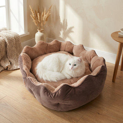 DreamLounge Brown Two-Tone Bolster Lounge Cat Bed