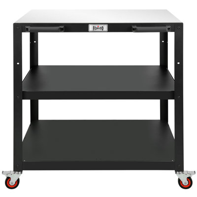 FEASTO Outdoor Kitchen Series 35-Inch Outdoor Grill Cart with Stainless Steel Top, 3-Tier Pizza Oven Table & Rolling Workstation with Adjustable Middle Shelf for Outdoor Kitchen & BBQ