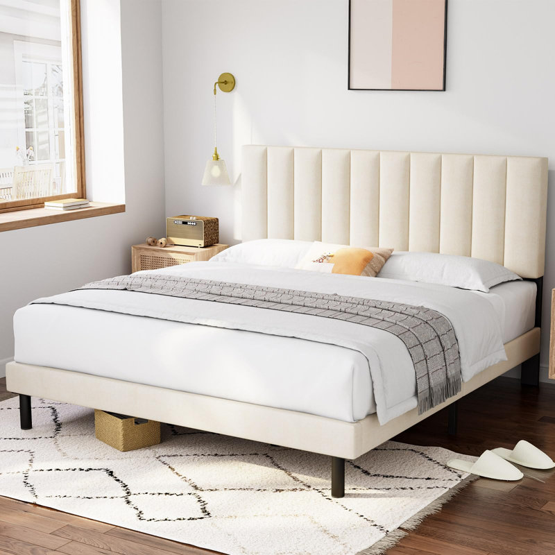 Chasetin Upholstered Platform Bed, Light Beige