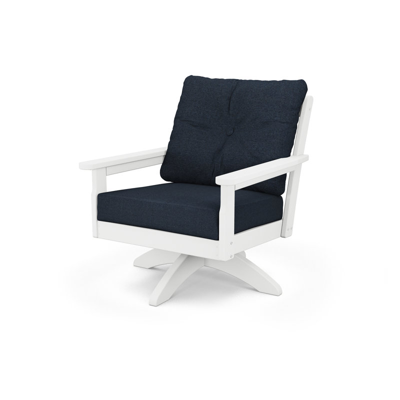Chaise pivotante à assise profonde Lakeside Vineyard, Indigo marin, Blanc