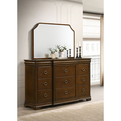 11-Drawer Bedroom Dresser With Mirror Brown Cherry