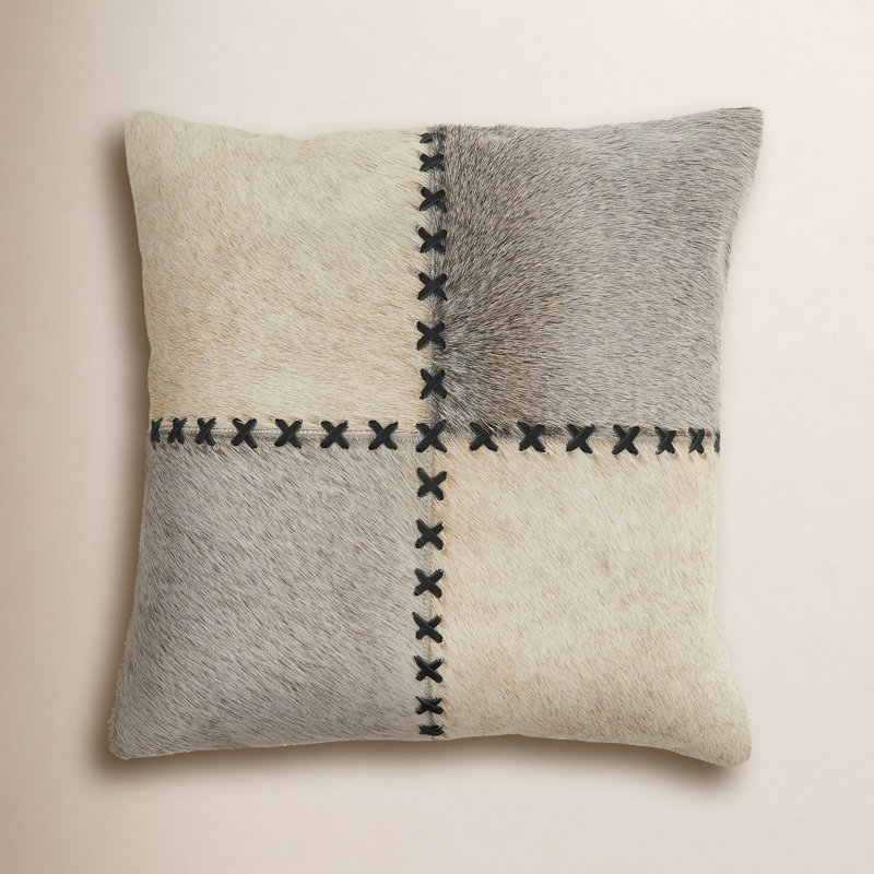 Ilara Patchwork Leather/Suede Throw Pillow, Polyester/Polyfill