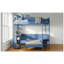 Lit mezzanine double en bois avec bureau, tablette de rangement de chevet, canapé et lumière, bleu marine-2005166097