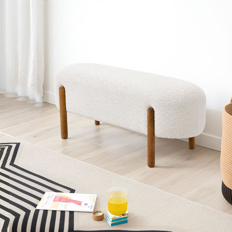 Velvet Upholstered Bench, Beige
