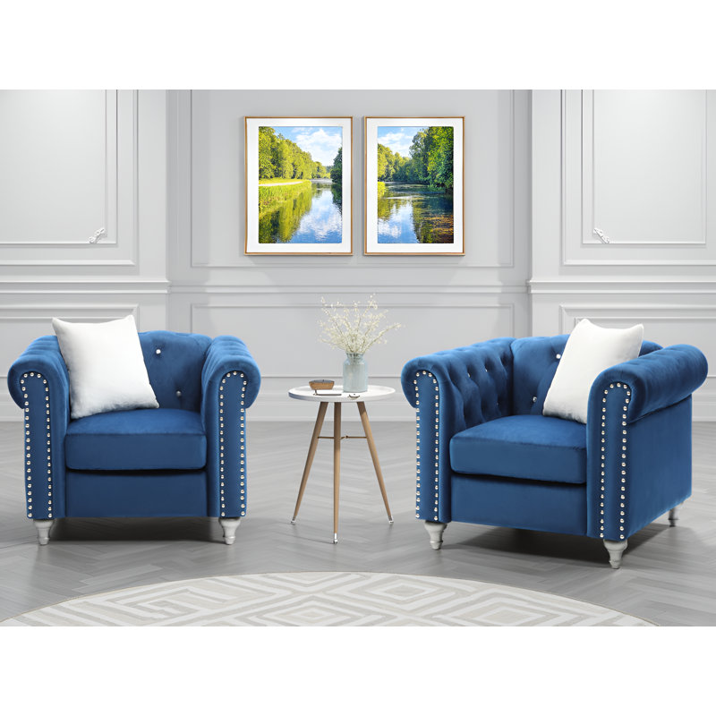 Ensemble de 2 chaises en velours Latonya, Bleu marine