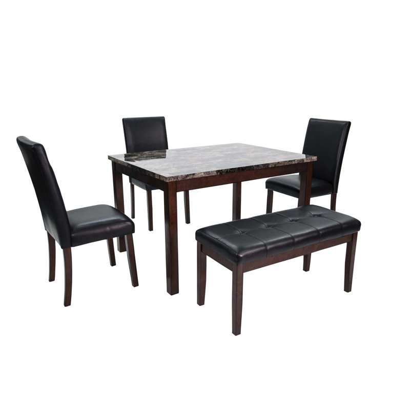 Ensemble repas 5 pièces avec chaises et banc, Brun
