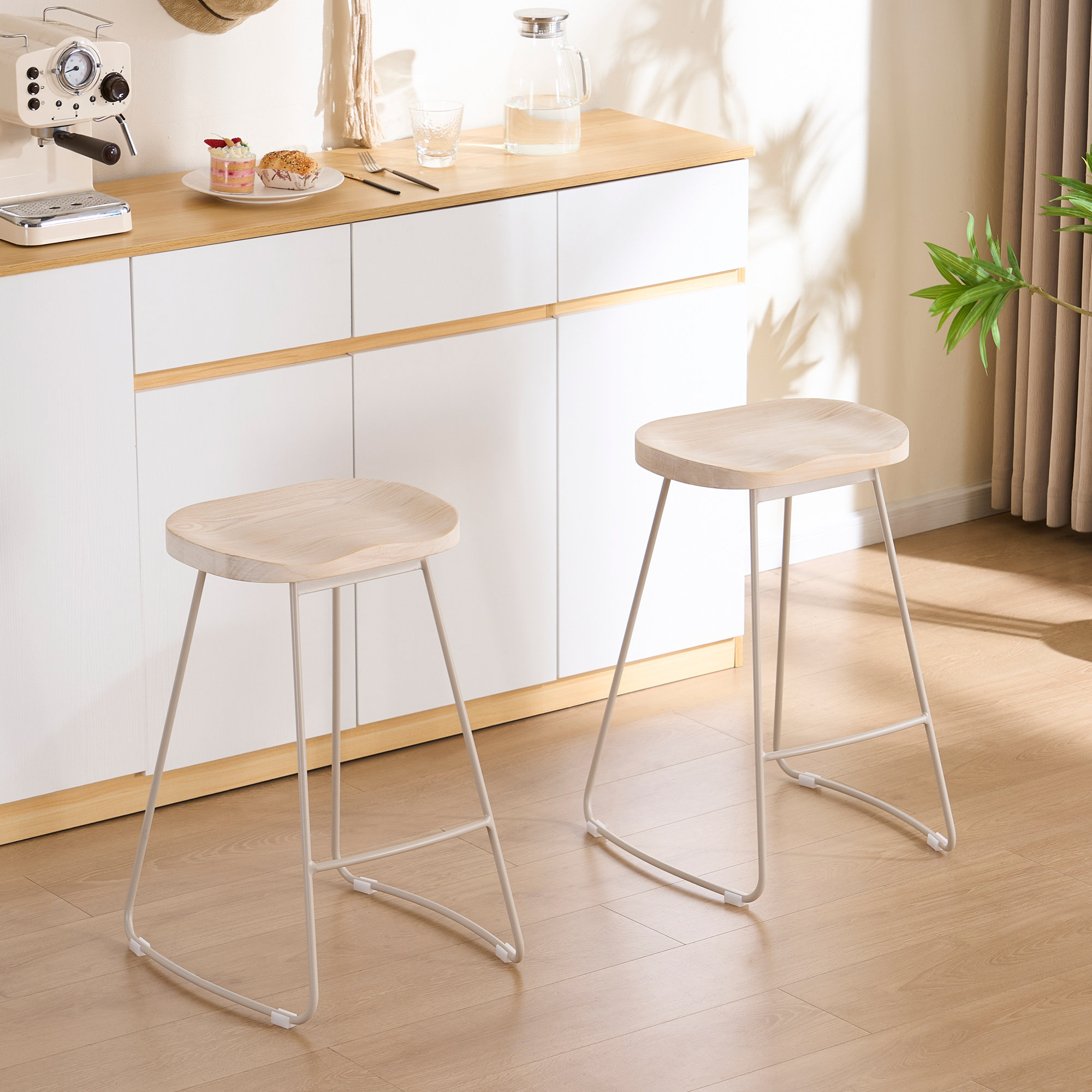 Dodger Solid Wood Stool, Beige, Cream