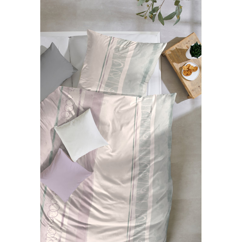 Rerucha Cotton Striped Duvet Cover Set with Pillow Shams, Purple/Beige, Single Duvet Cover + 1 Standard Pillowcase