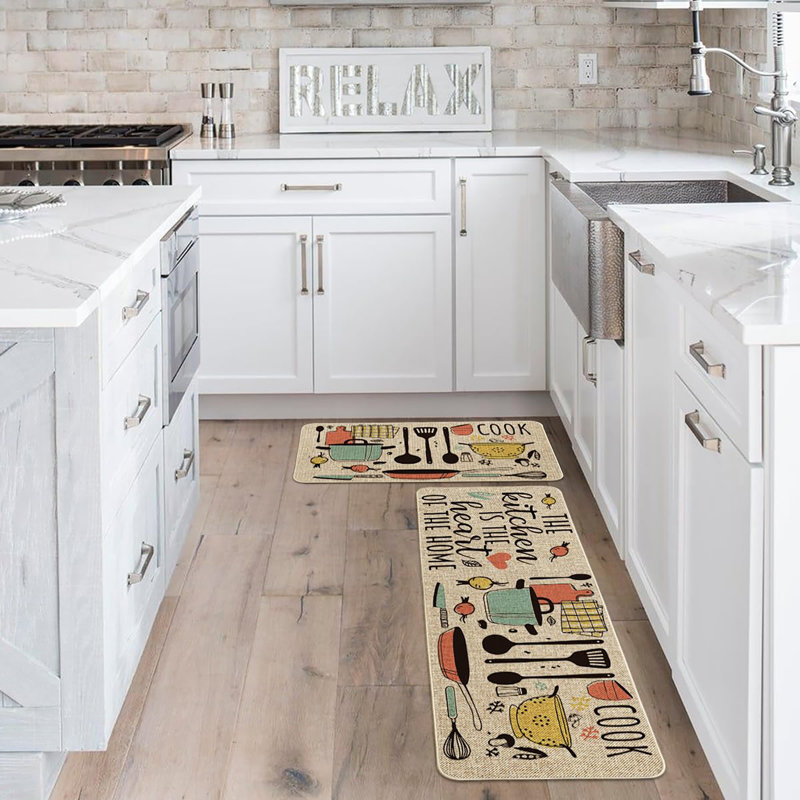 Ensemble de 2 tapis de cuisine, Beige