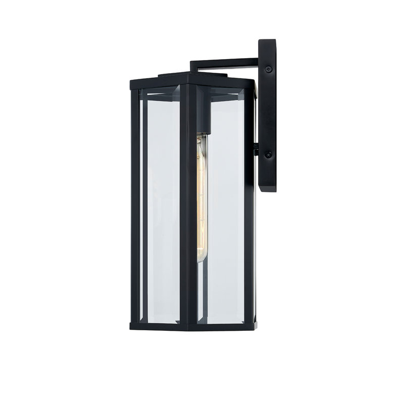Fusion - Edgeworth Outdoor Wall Sconce - Matte Black - Glass Shade - 7”L x 7”W, 14" H x 7" W x 7" D