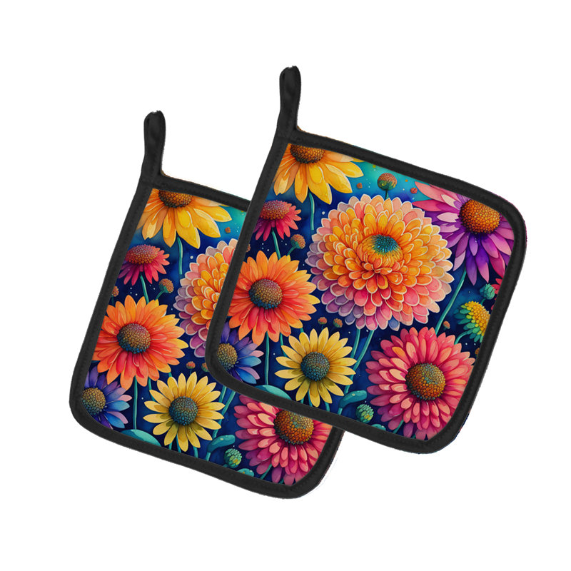 Paire de poignées colorées en forme de chrysanthèmes