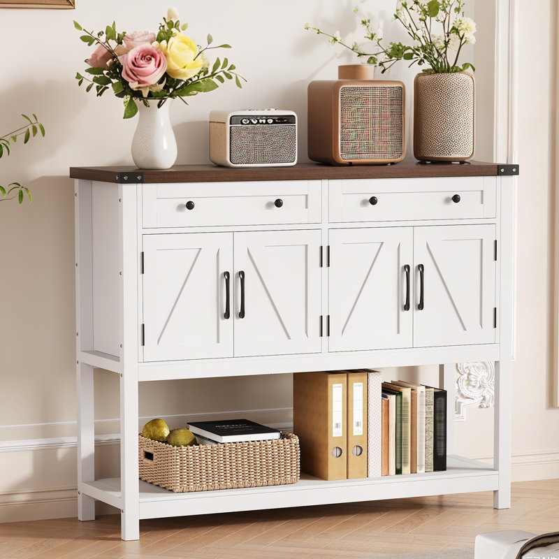 Modern Kitchen Sideboard Buffet Cabinet, Engineered Wood Storage Cabinet with 2 Drawers, 2 Double-Door Cabinets, Open Shelves, 275 lbs Tabletop, Easy Assembly