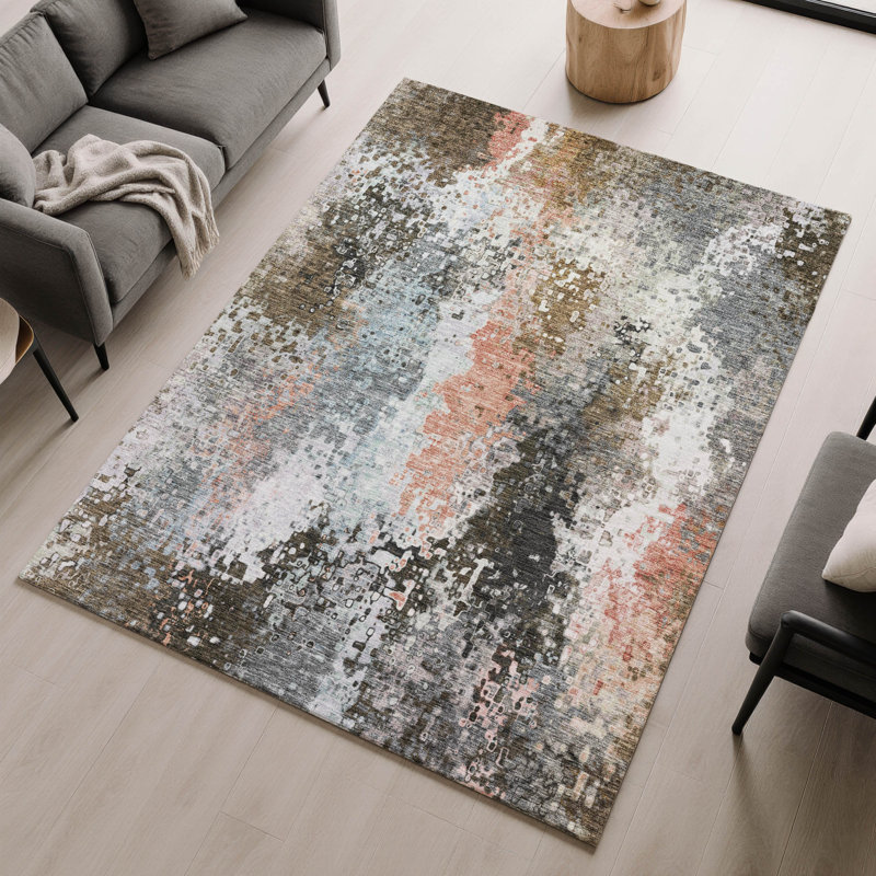 Tapis abstrait lavable à la machine de qualité supérieure Mayfield AMF2242, Granit, 2 pi 6 po x 3 pi 10 po