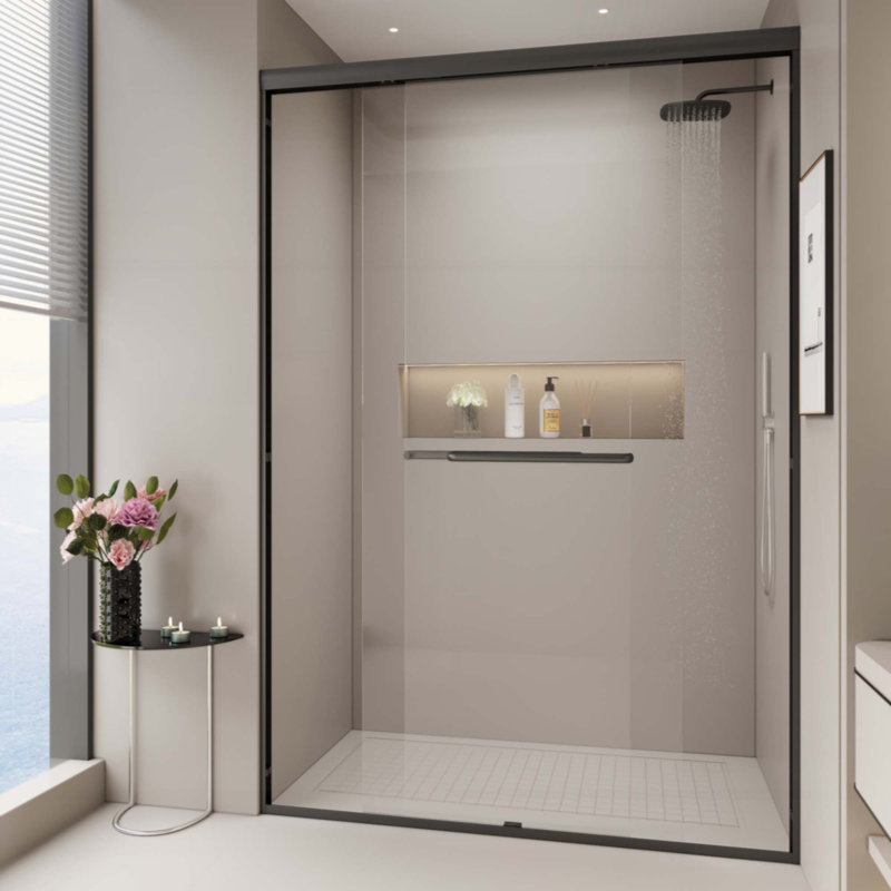 Double Sliding Shower Door, Semi-Frameless Bypass Bathroom Sliding Door With 1/4" (6Mm) Tempered Glass For Walk-In Shower