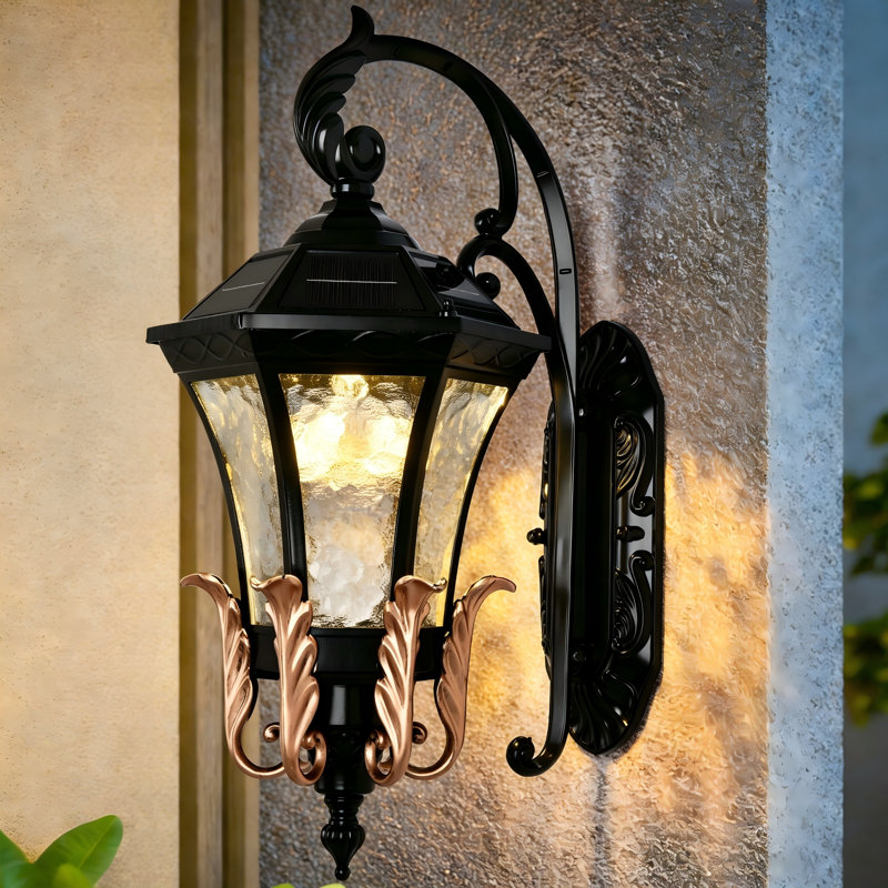 Lanterne murale solaire d'extérieur, verre transparent et aluminium noir FH