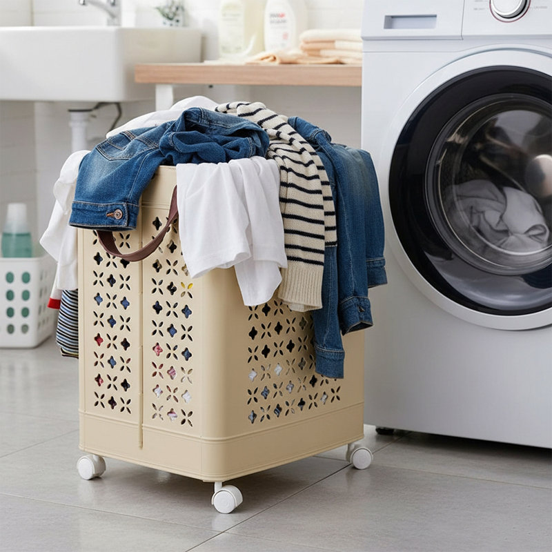 Plastic Laundry Basket, Cream