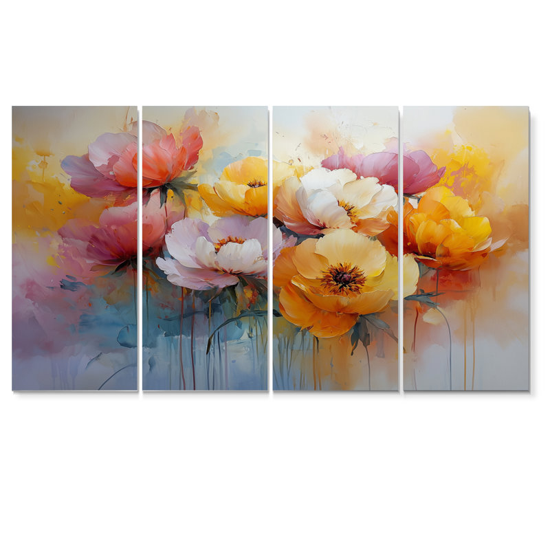 Susie - pivoines, art mural - ensemble d'art mural traditionnel Wal, H 28 po x l 48 po, 4