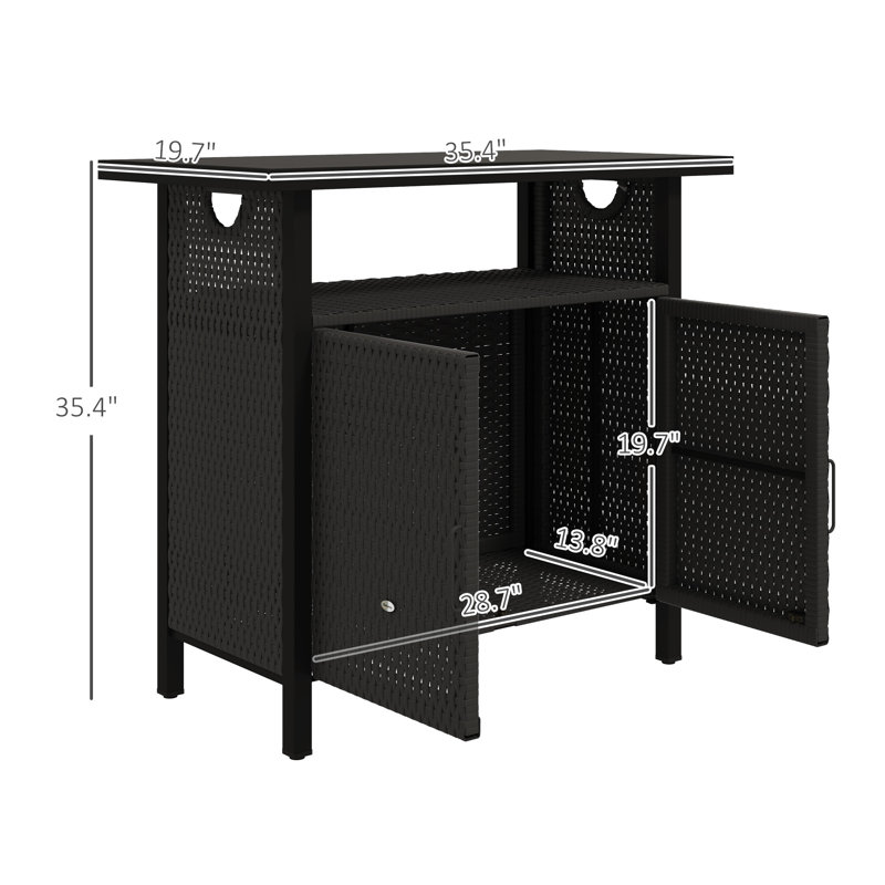 Outdoor Pool Towel Storage Cabinet Organizer, Pool Towel Holder with Shelf and Cabinet, Pool Valet with Weather-Resistant PE Rattan and Steel Frame