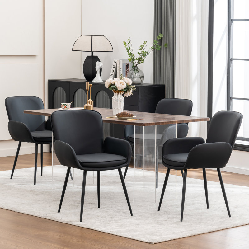 Upholstered Faux Leather Dining Chairs, Black, 4