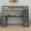 Lit mezzanine avec tiroirs, tablettes et bureau-533207086
