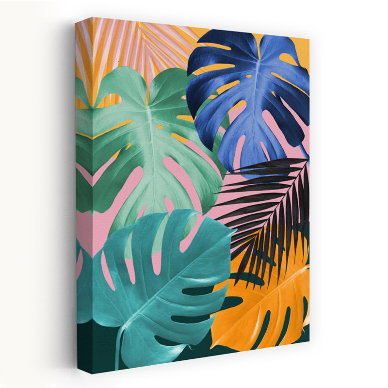 Vibrant Tropical Leaves Bold Colorful Modern Palm Nature Summer Wall Art Print 1 Piece Wrapped Canvas Wall Art