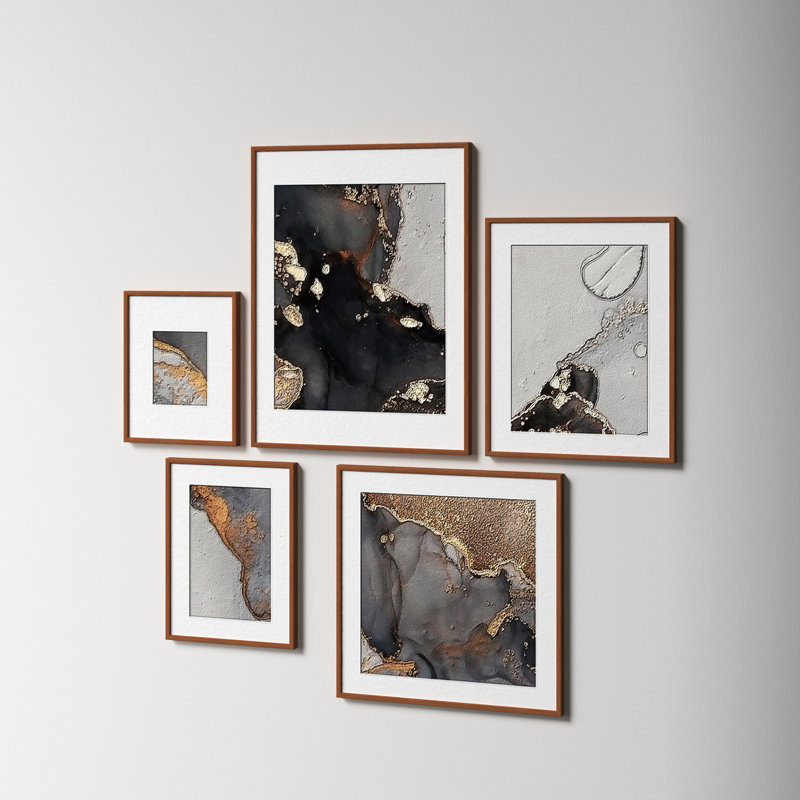 Capullo Wood Picture Frame - Set of 5 with Mat, Brown Walnut
