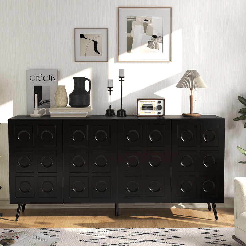 63" W Sideboard Cabinet with Adjustable Shelves and 4 Door, Black
