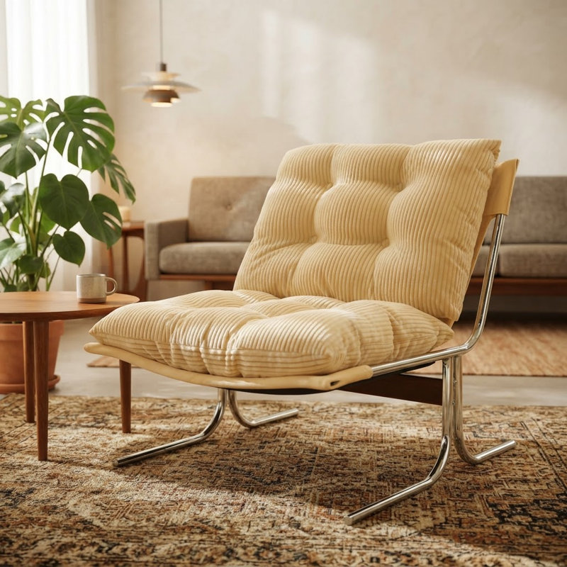 Chaise d'appoint rembourrée moderne avec coussin moelleux, fauteuil d'appoint confortable à structure en métal chromé pour un usage domestique multi-scène