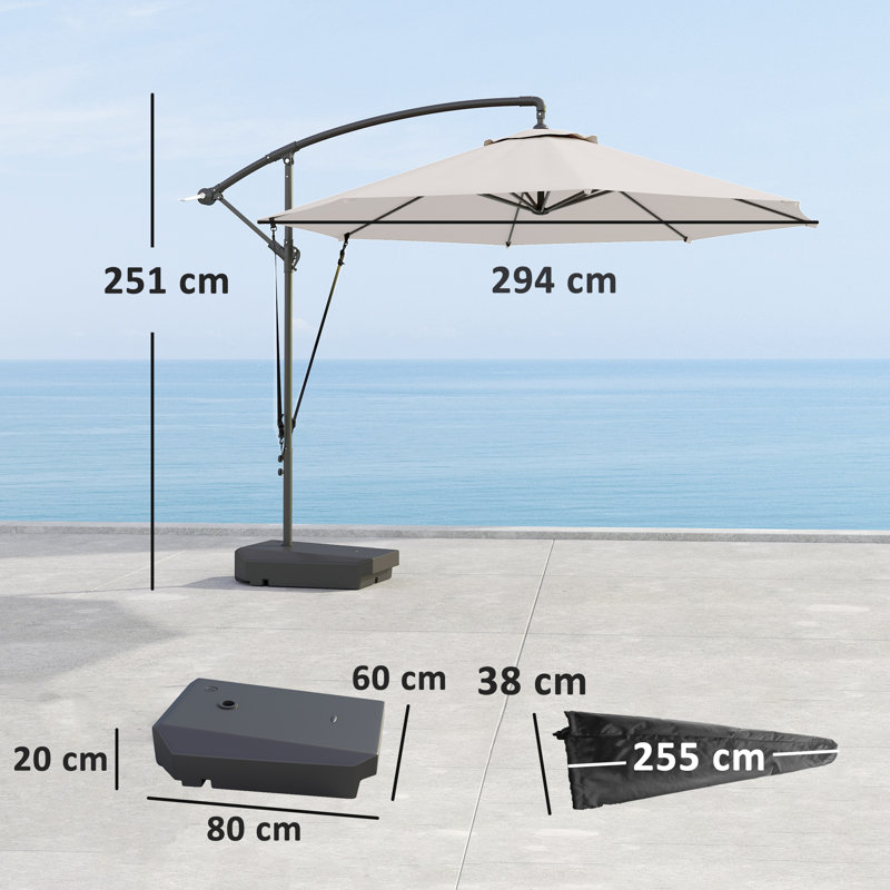 Outsunny 3 m Garden Cantilever Parasol w/ Fillable Base up to 90kg, Cream