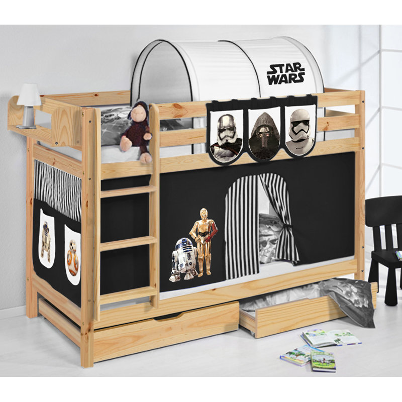 Jelle Kids Bunk Bed, Single (3'), Black, White