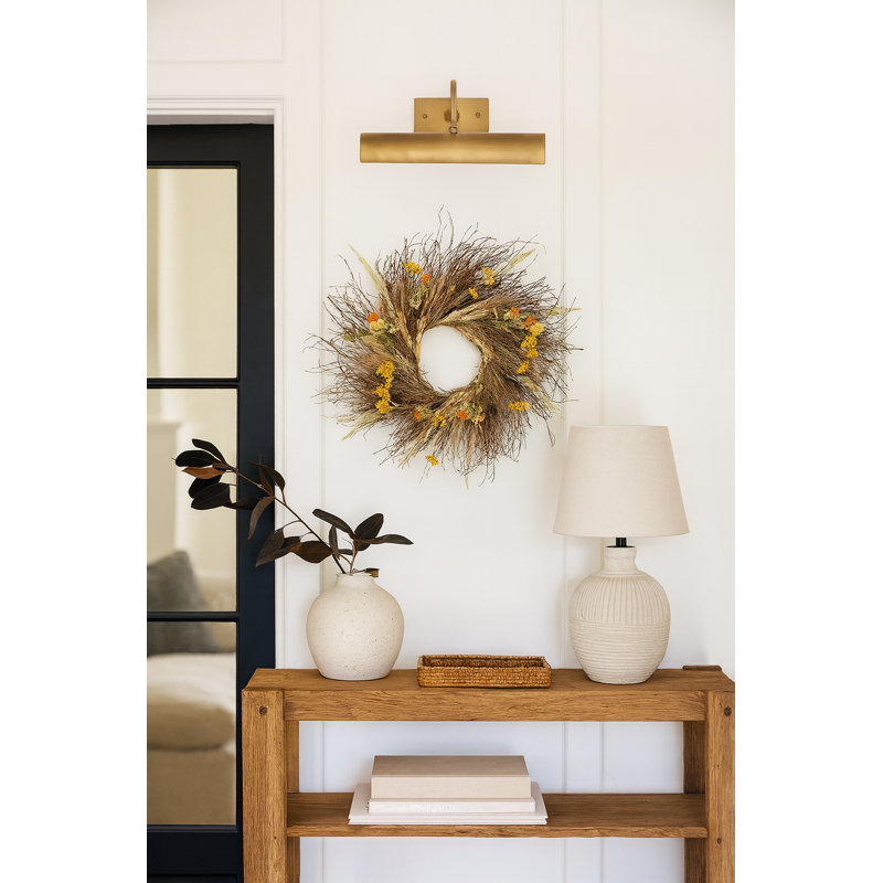Dried Spring Branch and Safflower Wreath, 30" W x 30" H x 6" D