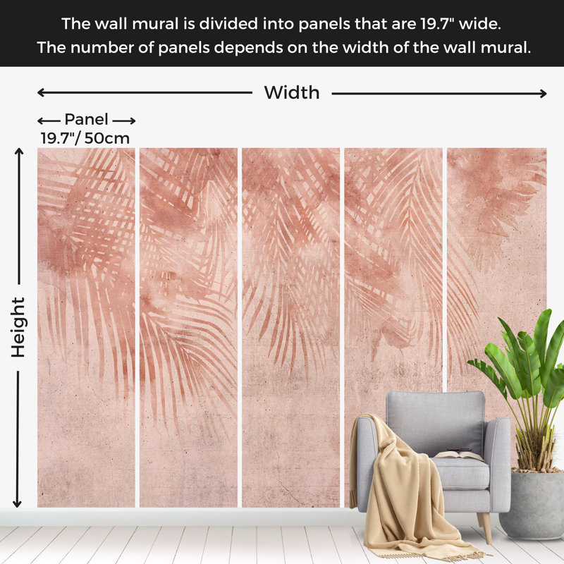 Papier peint botanique - Feuilles de palmier terre cuite, L 110 po x l 157 po