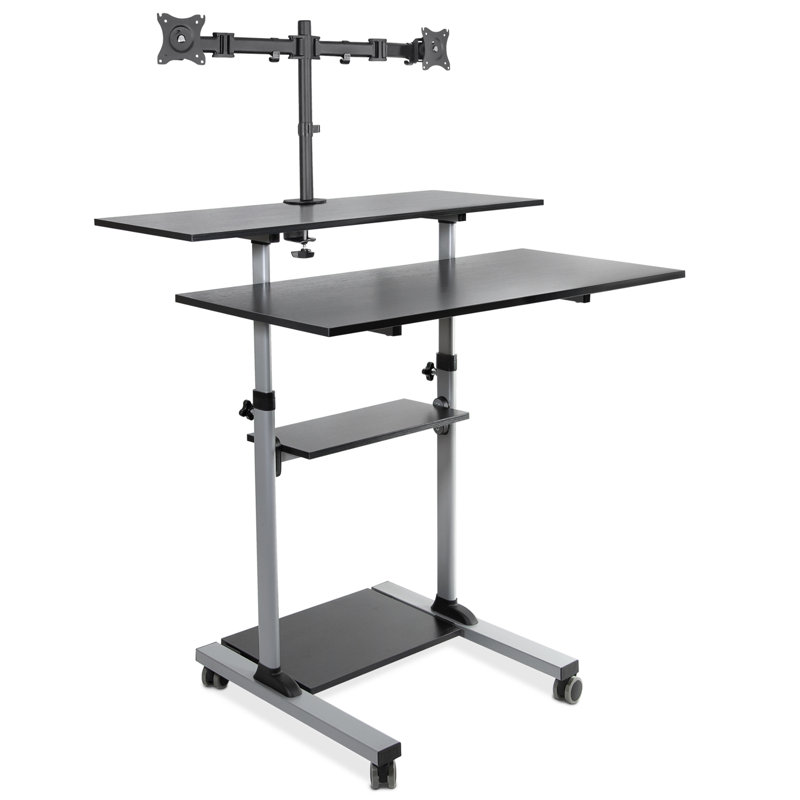 Mount-It! Mobile Standing Desk with Dual Monitor Mount, 40 Inch Wide Height Adjustable Workstation, Gray