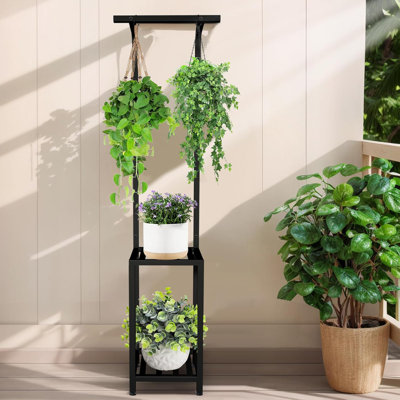 Plant Stand Indoor Outdoor, 65" Tall Plant Stand Outdoor 3 Tiered Hanging Plant Shelf Heavy Duty Flower Stand Multiple Plant Metal Display Rack For Li by Arlmont & Co.