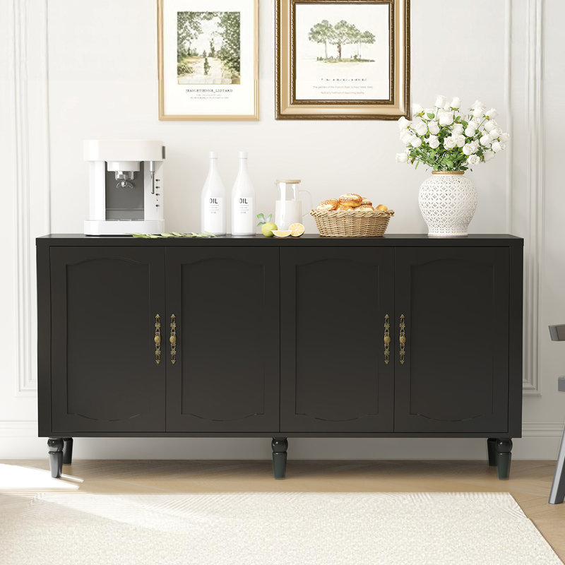 Buffet, armoire de rangement de cuisine avec 4 portes et tablettes réglables l 63 po Hayter, Noir