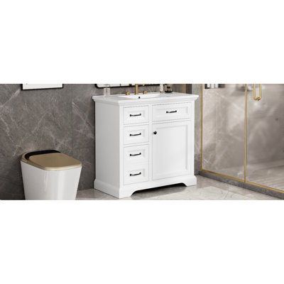 Modern 36-Inch Bathroom Vanity With Integrated Ceramic Sink, 4 Drawers, Soft-Close Cabinet, Finish, Easy Rear Access Freestanding Door, Materials, Assembly Guide