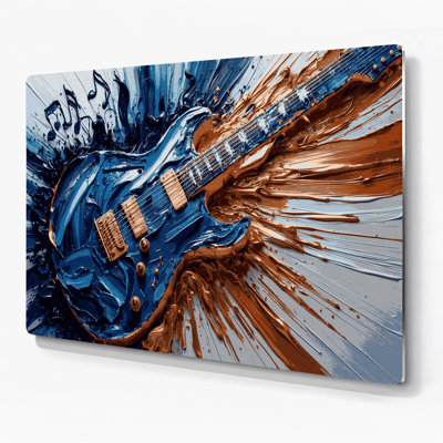 Music Electric Guitar Brown Metal Wall Art