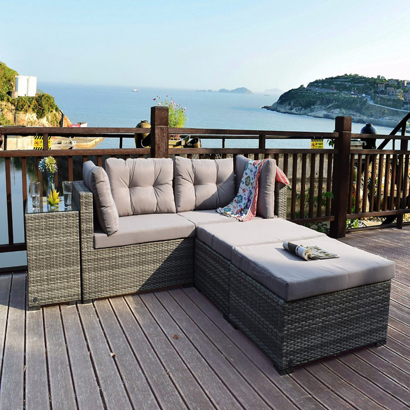 Rattan Garden Wicker Outdoor Sun Lounger Sofa Furniture Set Cube Corner Dining Brown