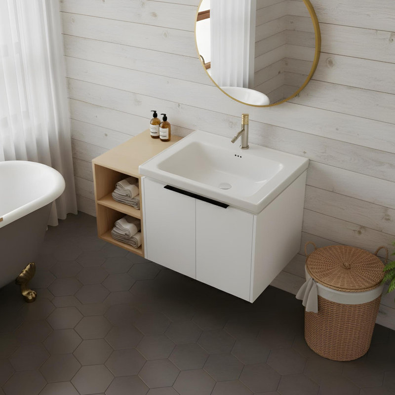 Meuble-lavabo de salle de bain avec lavabo et tablette de rangement