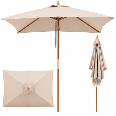 7 FT Outdoor Patio Umbrella with 3 Adjustable Heights, Push Button Tilt & 6 Ribs Beige