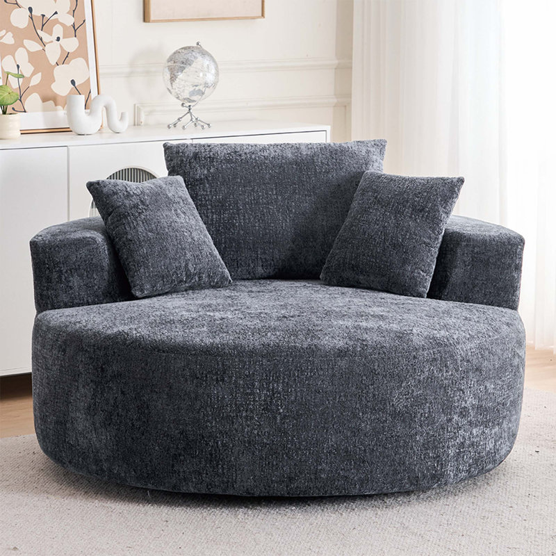Fauteuil d'appoint rond, fauteuil demi-tonneau pivotant sur chenille à 360 °, canapé-lit moelleux moderne, Noir
