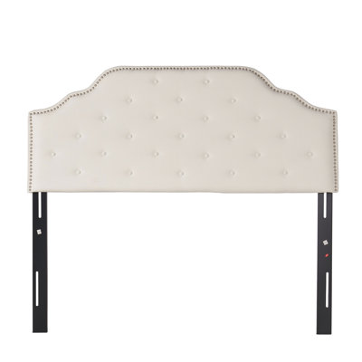 Queen & Full Sized Headboard In Fabric, Button With Diamond Stitch Ornamentation, Appealing Nailhead Accents For Bedroom Coolheaded Stitch,