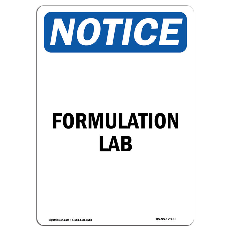 Enseigne en aluminium Formulation Lab 12 x 18